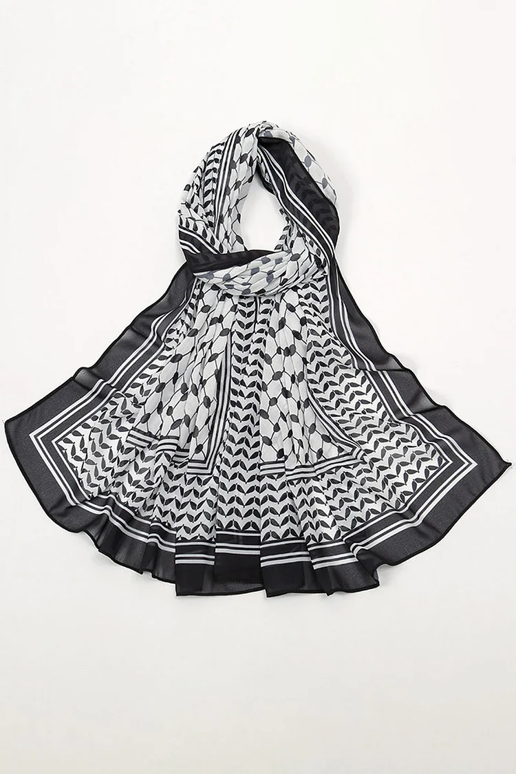 Chiffon Colorblock Pattern Print Shayla Hijab Head Scarf