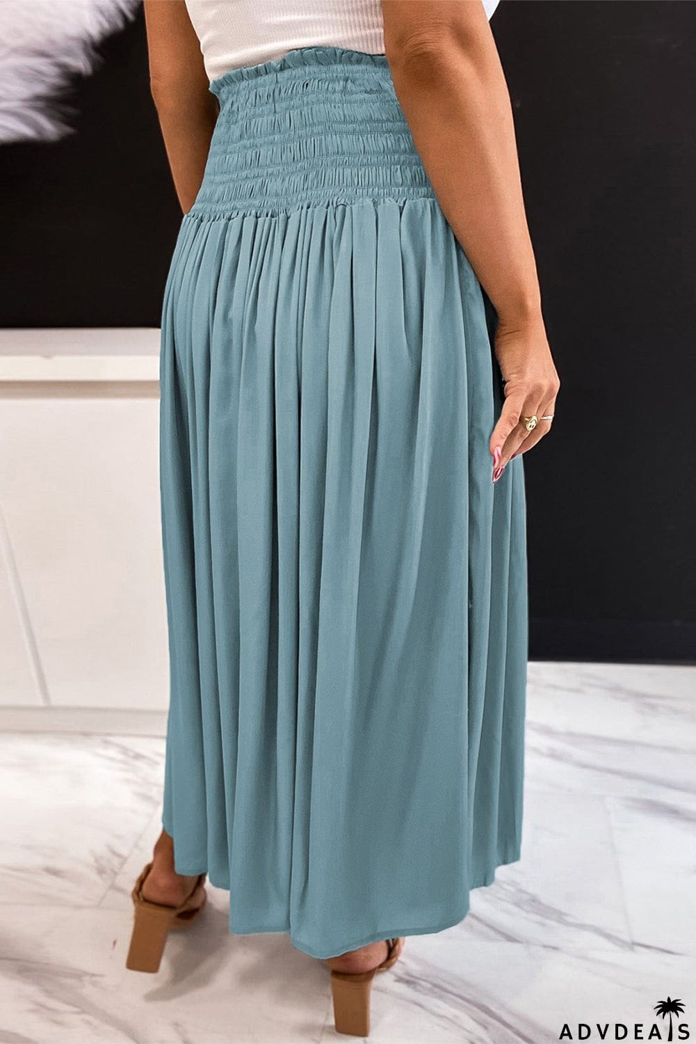 Drawstring Smocked High Waist A-line Skirt