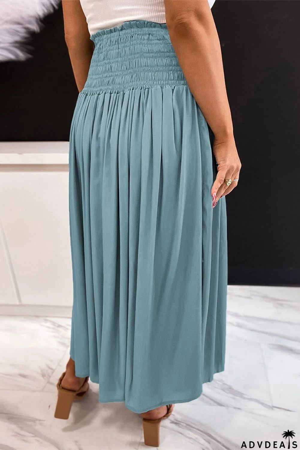 Drawstring Smocked High Waist A-line Skirt