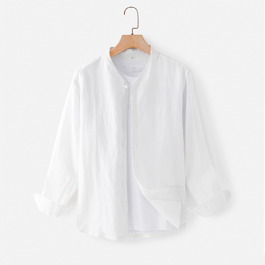 100% European Linen Classic Men's V Neck Shirt REAL SILK LIFE