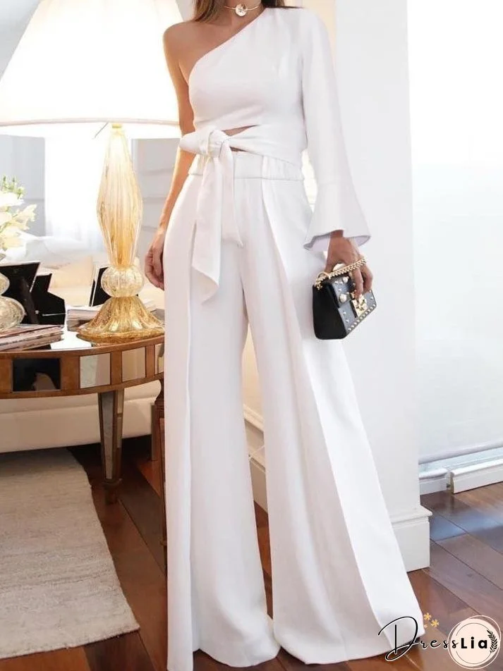 Elegant Slanted-shoulder Long Sleeve Two-piece Suit