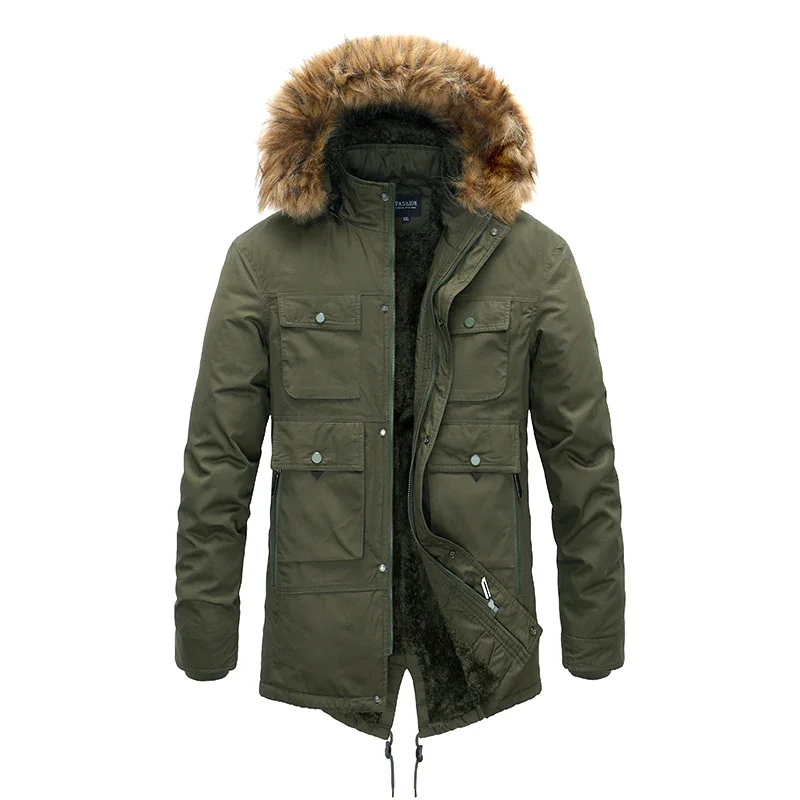 Men's Hooded Fur Collar Winter Thickened Jacket