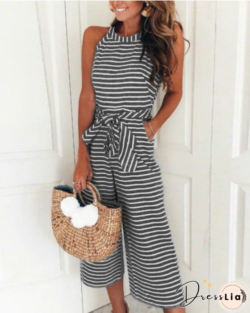 Striped Vacation Casual Jumpsuit