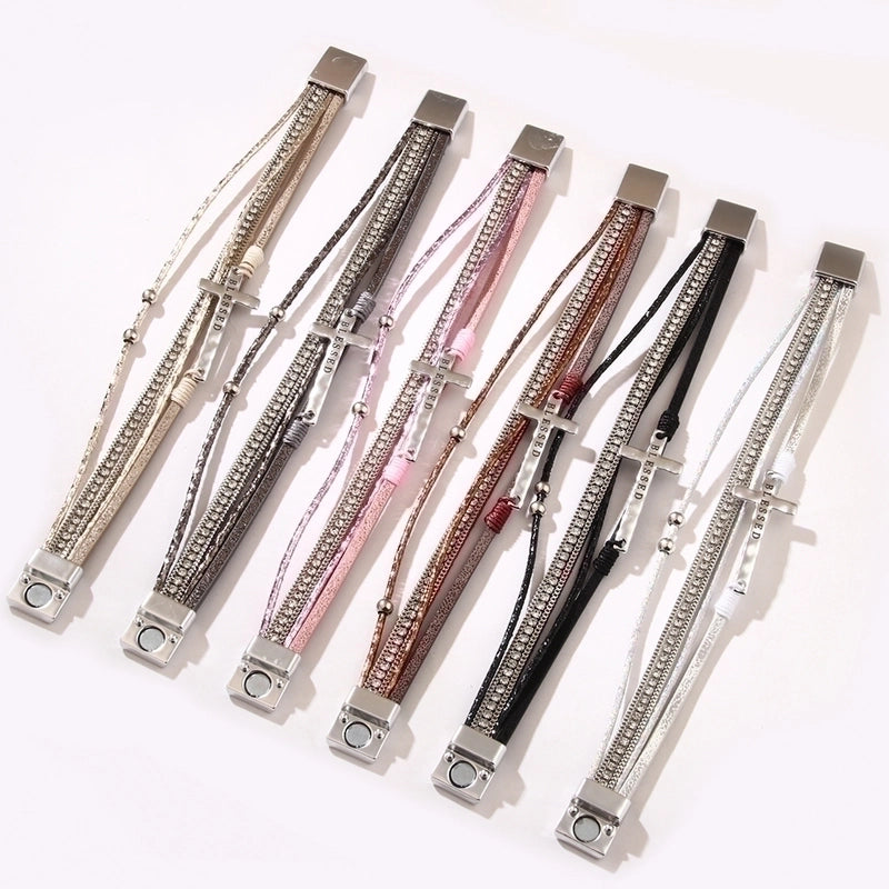 Casual Cross Pu Leather Alloy Braid Hollow Out Women’s Men’s Bracelets