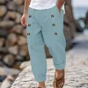 Men's Casual Hawaii Beach Multi Button Cotton Linen Trousers by Inlyline