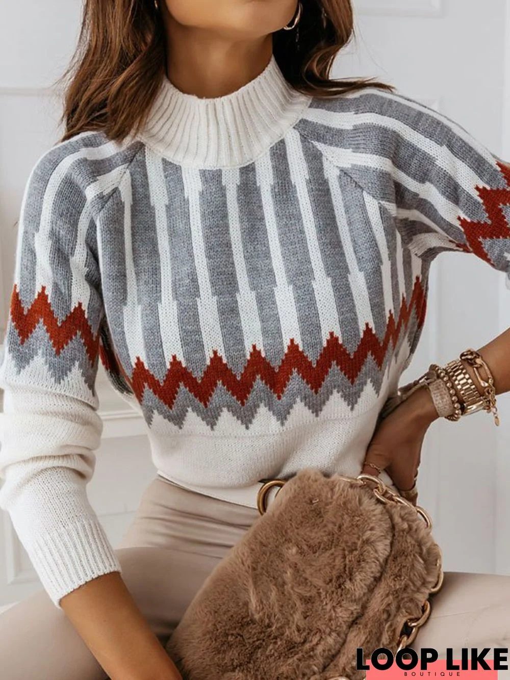 Casual Half Turtleneck Ethnic Sweater