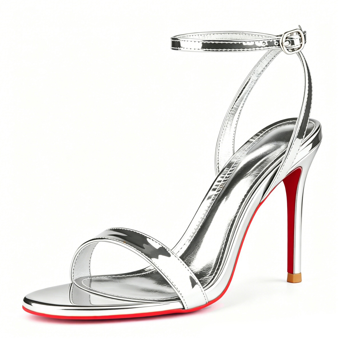 100mm round toe toe ankle strap high-heeled sandals  Red Bottom  Sandals