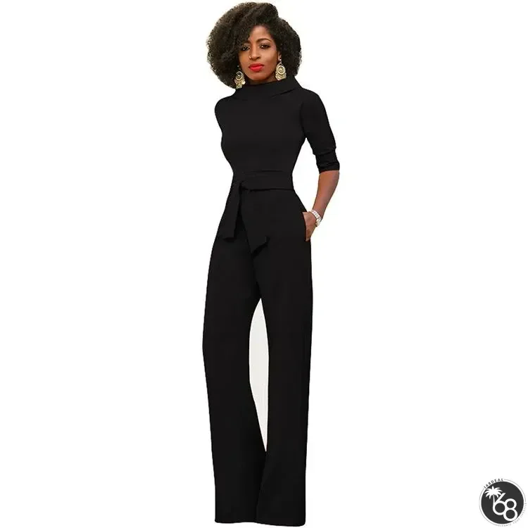 New Fashion Women's Solid Color Lapel Five-Point Sleeve High Waist Wide Leg Jumpsuit | 168DEAL