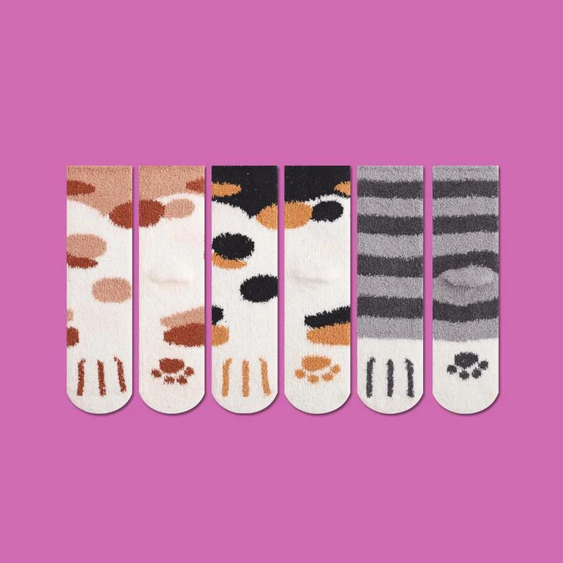 Fluffy Cat Paw Crew Socks