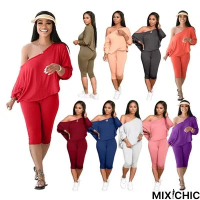 Oblique Shoulder Loose Plus Size Women's Two-Piece Suit