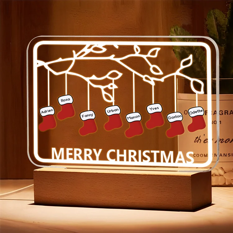 8 Names-Personalized Christmas Family Night Light with Family Member Names, Custom 8 Names Night Light with LED Lighting Bedroom Decoration