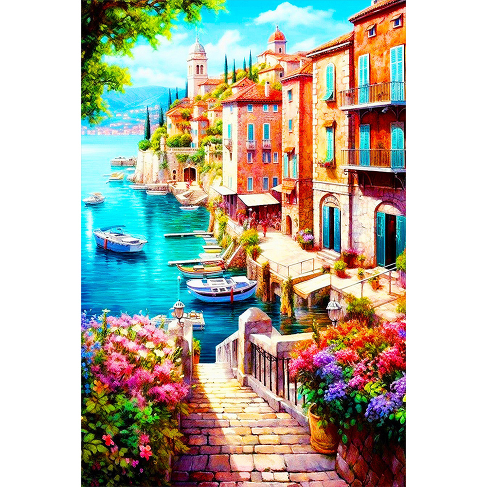 Beautiful Seaside Town-Full Round Diamond Painting 40*60CM