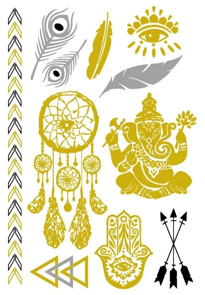 24 Kinds Metallic Bronzing Mandala Temporary Tattoo Sticker Glitter Gold Body Art Waterproof Disposable tatouage temporaire