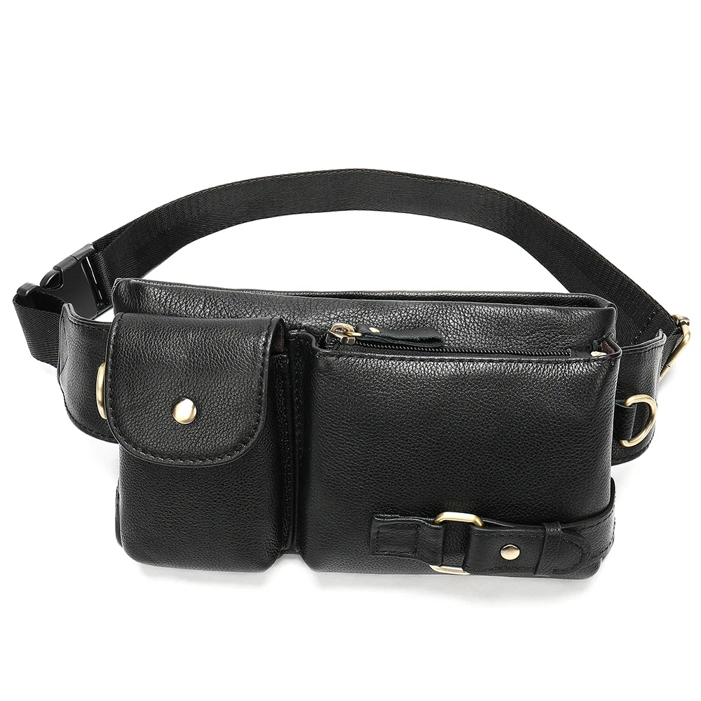 Men's One Shoulder Crossbody Chest Bag Mobile Phone Top Layer Leather Waist Bag