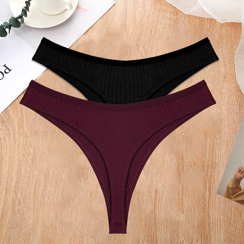 FINETOO 2PCS/Set S-XL G-string Cotton Women Lingerie Panties Thong Female Underwear Sexy Pantys Underpant Girl Intimates Thongs