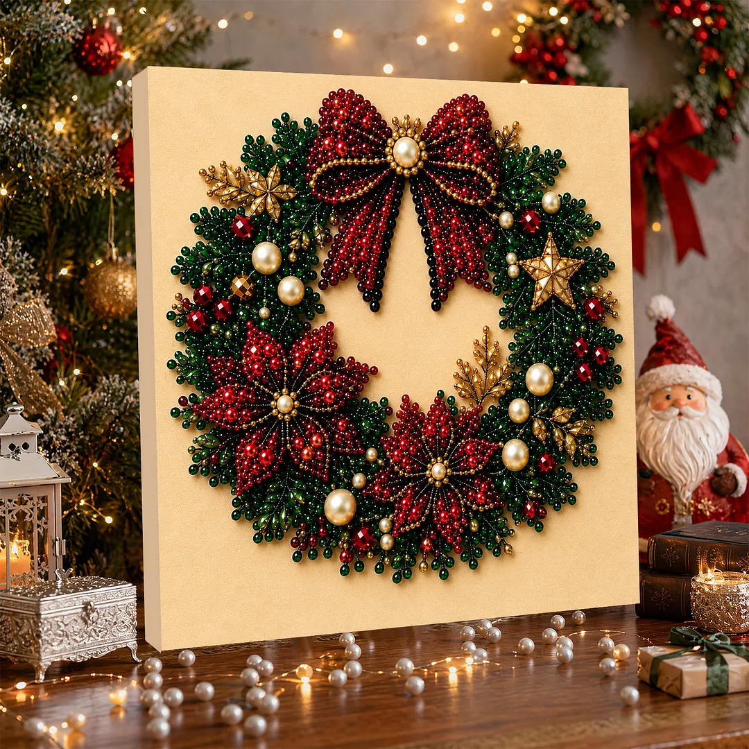 Framed Pearl Painting Kit Christmas Wreath Art Craft 11.81x11.81in