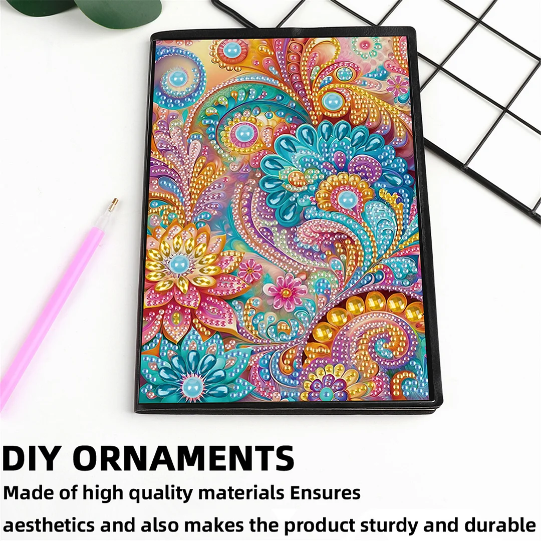 2pcs Flowers Partial DIY 50 Pages A5 Diamond Painting Notebook for Study Home