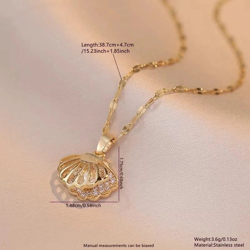 Beach Minimalist Shell 304 Stainless Steel Acrylic 18K Gold Plated Pendant Necklace