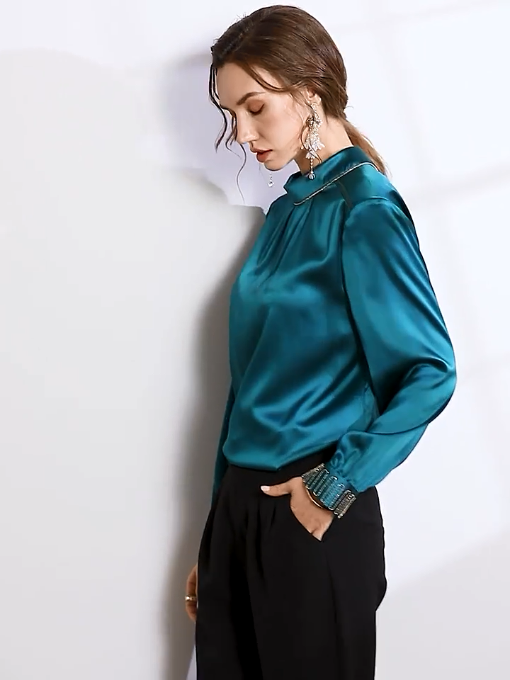 Peacock Blue Luxury Silk Blouse REAL SILK LIFE