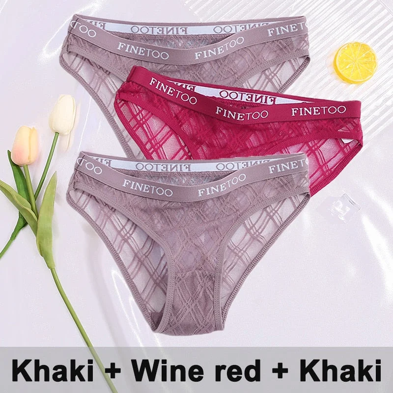 3PCS/Set Lace Panties Women's Lingerie Underwear Perspective Sexy Panties Female Underpanties Grid Mesh Design Briefs Pantys