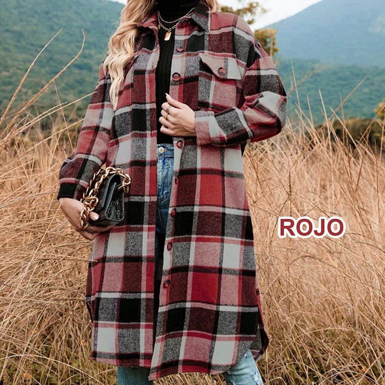 🔥HOT SALE🔥 Women's Plaid Print Long Sleeve Warm Tweed Coat