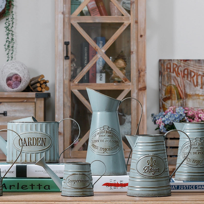 Retro Minimalist Letter Iron Watering Can Artificial Decorations