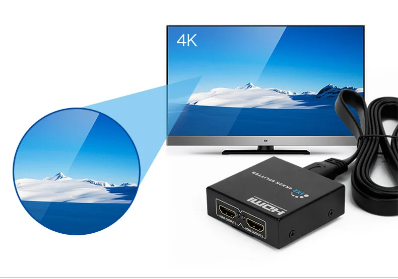 HDMI Splitter 1*2 4K*2K Black HDMI 1 To 2 Splitter Support Full HD 4K*2K 3D