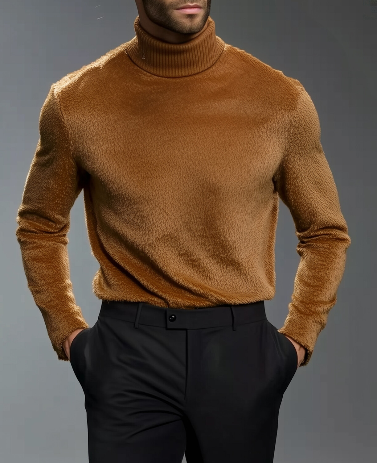 Okaywear Solid Turtleneck Long Sleeve Plush Top