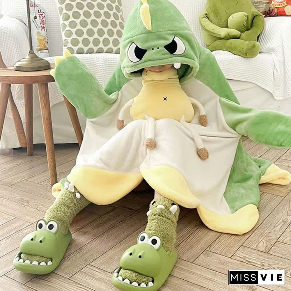 Pre-Order Cartoon Dinosaur Wearable Hooded Blanket Neck Pillow Two Pieces