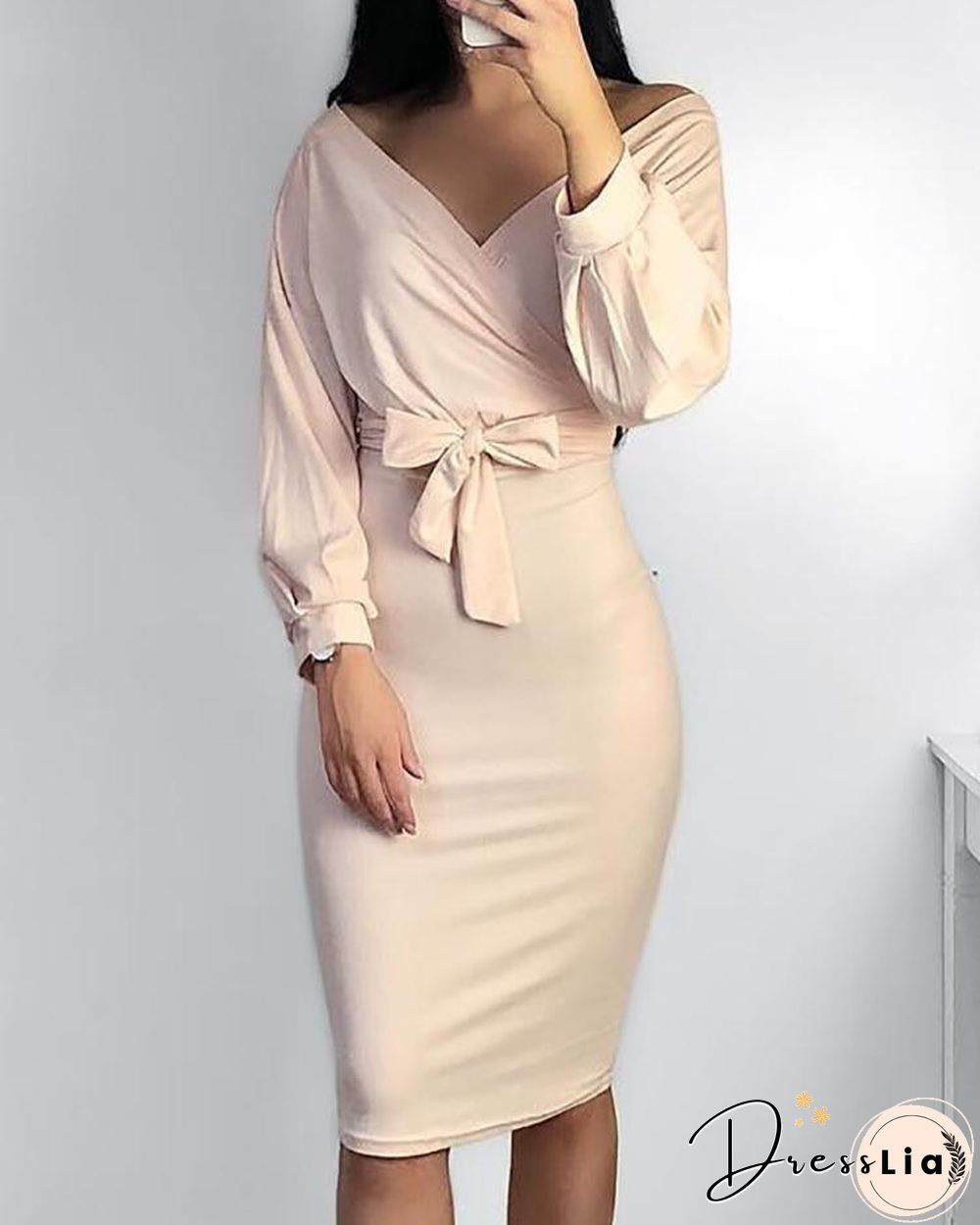 Off Shoulder Twisted Waist Tie Sexy Midi Dress P13670