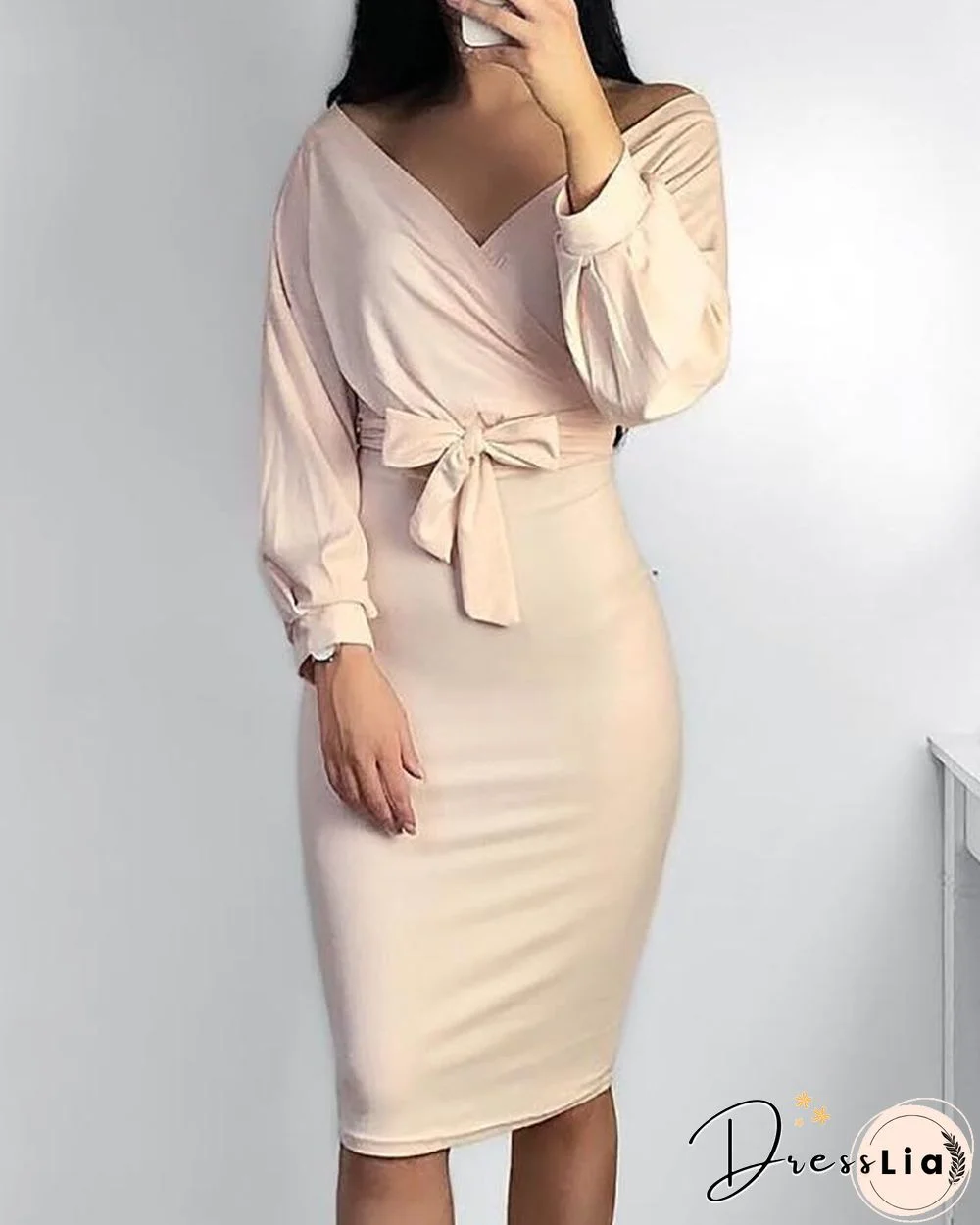 Off Shoulder Twisted Waist Tie Sexy Midi Dress P13670
