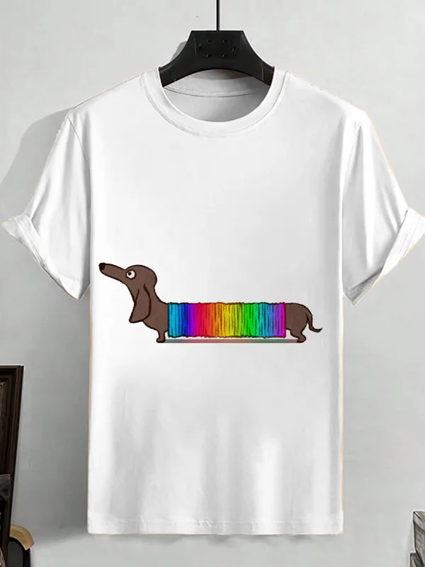 <💯Cotton>Men's Fun Dachshund Graphic Print Cotton Casual T-Shirt