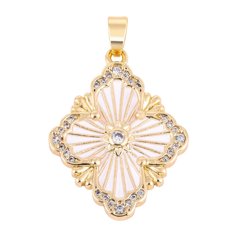 1 Piece Copper Zircon Four Leaf Clover Round Heart Shape Pendant Jewelry Accessories