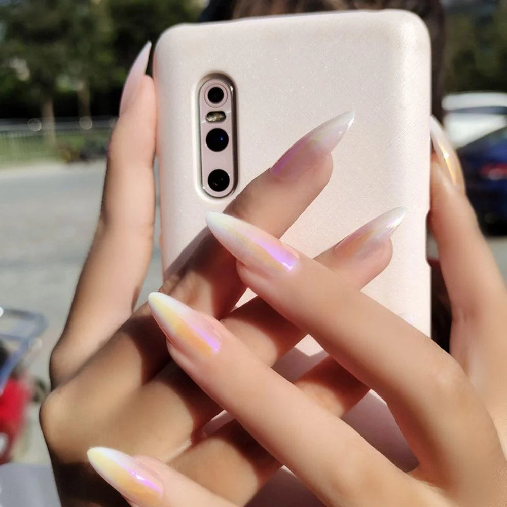 24Pcs Long Ballerina False Nail Love Pattern French Coffin Fake Nails Full Cover Wearable DIY Manicure Tools Press On Nails 1029-Nail Inspo