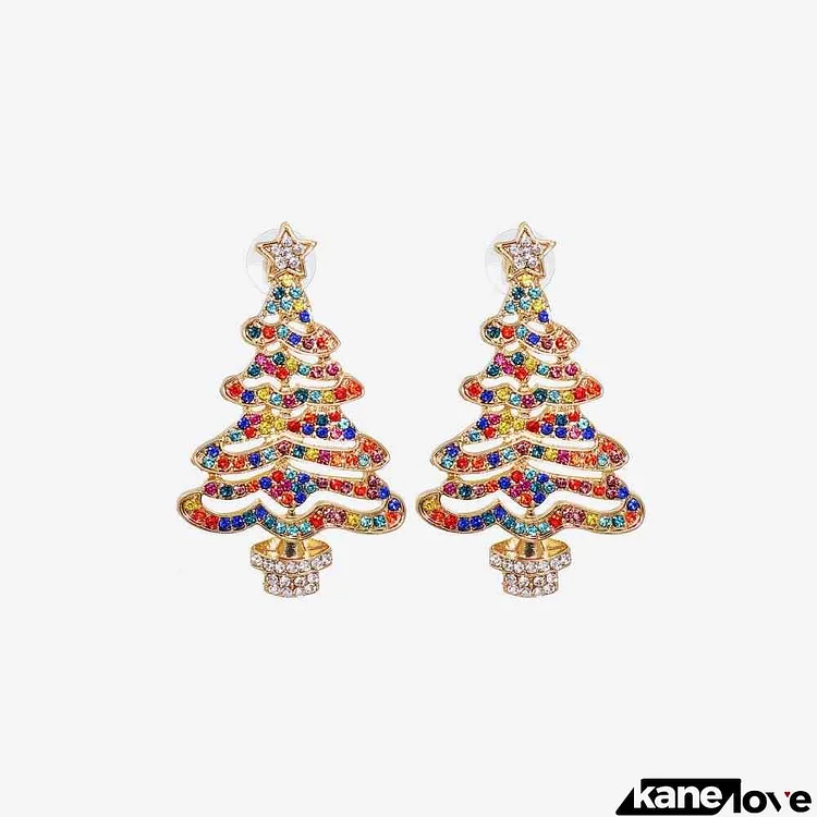 Rhinestone Alloy Christmas Tree Earrings