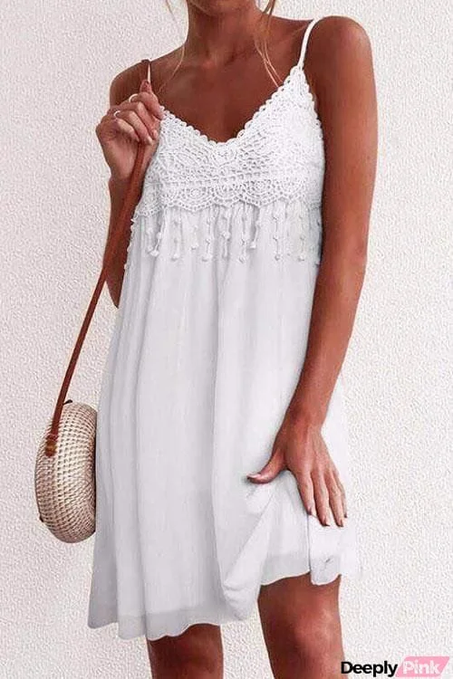 Cute Tassels Lace Suspender Mini Dress