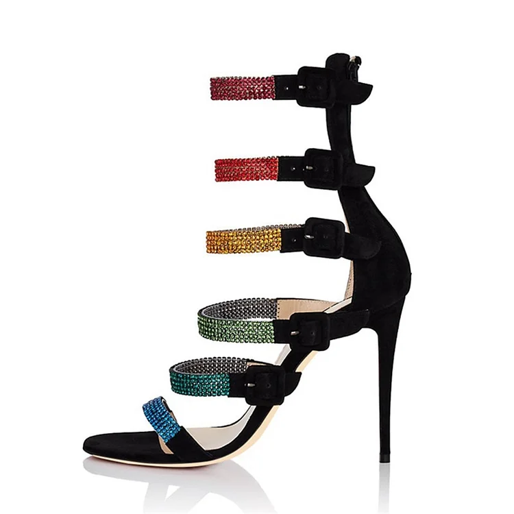 Escarpins noirs à talons aiguilles multicolores en perles Flusfy