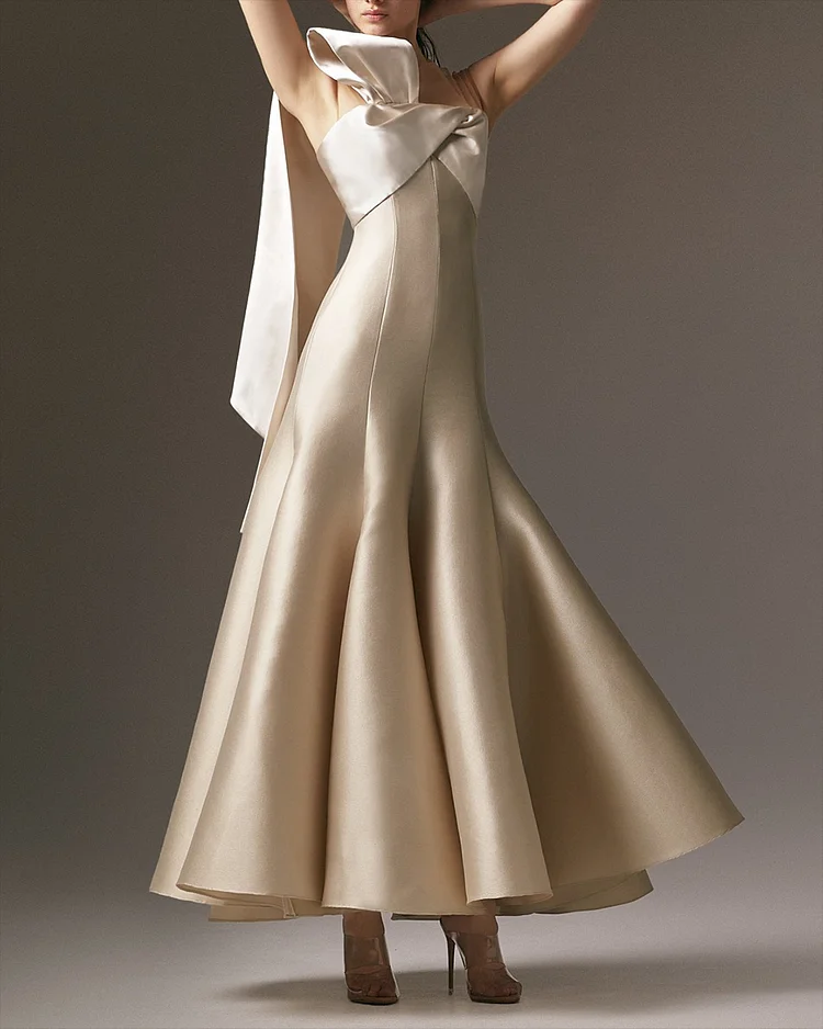 Women's Bandeau Solid Color Satin Dress