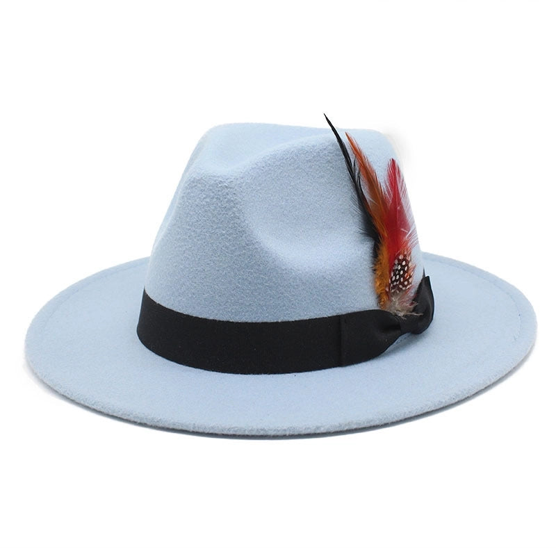 Bow Feather Top Hat Autumn And Winter Big Brim Hat Fashionable Men’s And Women’s Cashmere Felt Hat Style New Hats