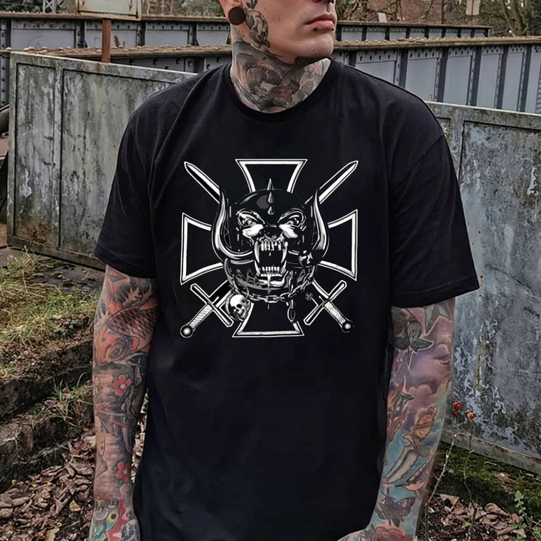 Cross Knife Beast Warrior Black Print T-shirt