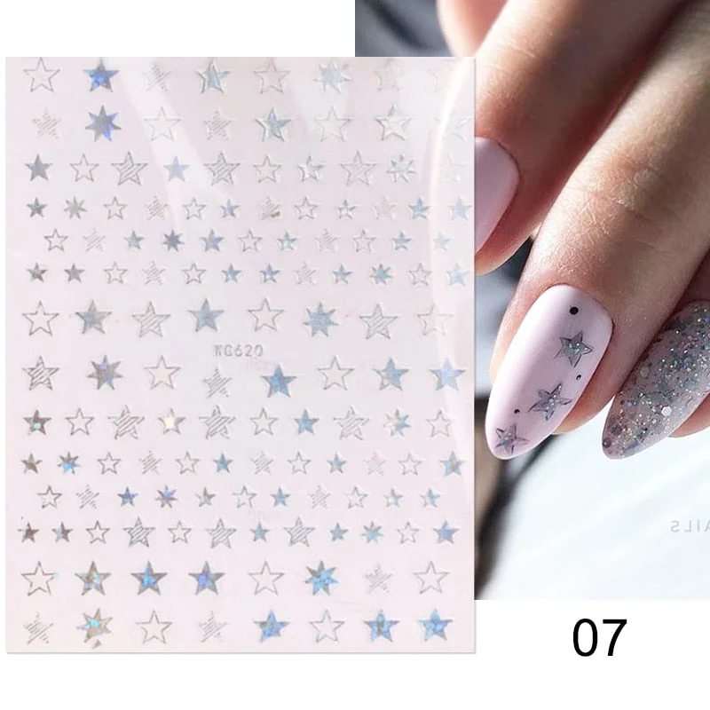 3D Glitter French Stickers On Nails Silver Powder White Hypotenuse Edge Nail Art Decals Sliders Shiny Adhesive Sliders Manicures