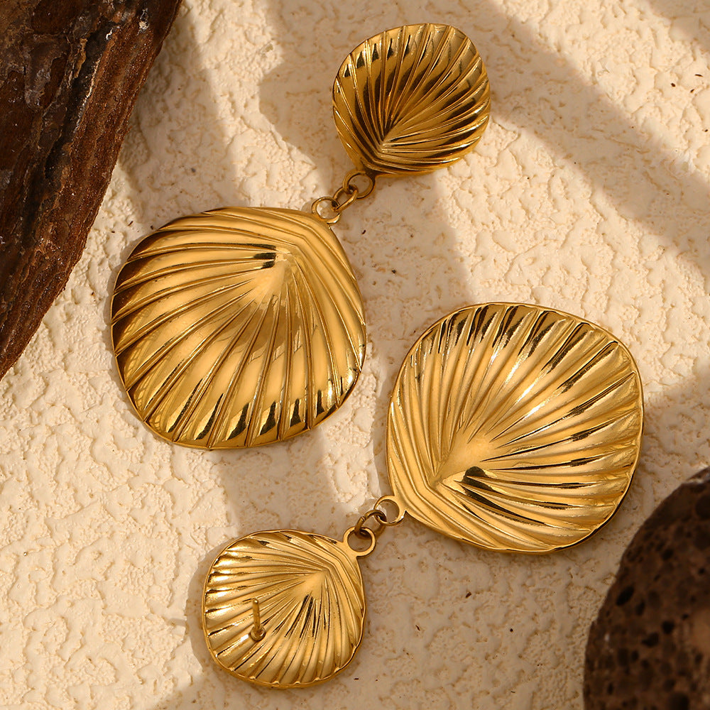 French Retro Design Earrings Stainless Steel Plated 18K Gold Vintage Diamond Striped Earrings