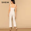 SHEIN Sexy White Self Tie Shoulder Flare Leg Rib-knit Straps Jumpsuit Low Waist Skinny Summer Women Solid Slim Elegant Jumpsuits