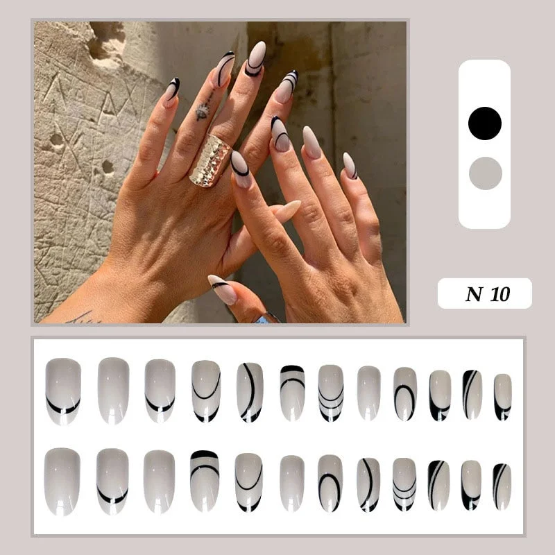 24pcs false nails matte Green Nails Patch with glue Removable Long Paragraph Fashion Manicure press on Nail tips free shipping-Nail Inspo