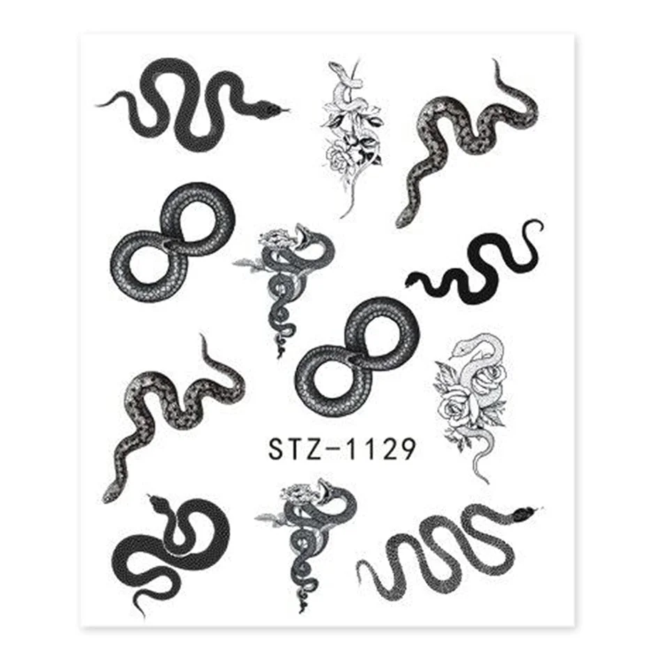 Snake Nail Stickers Animal Design Black Snake Temporary Tattoo Manicure Dragon Nail Decal Slider Water Wraps Tool GLSTZ1124-1131