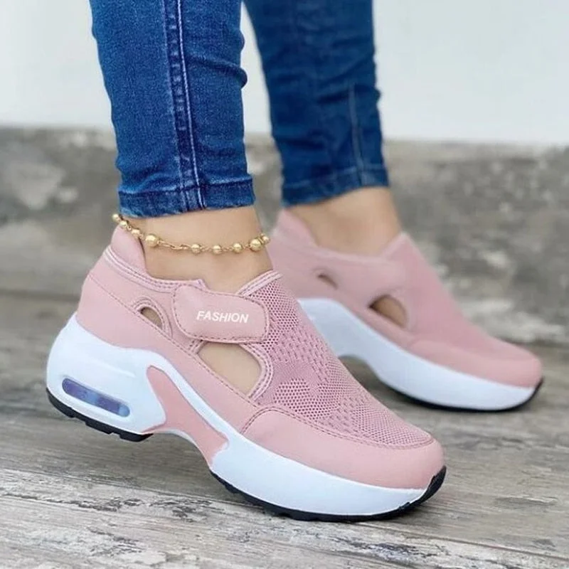 2021 Women Red Sneakers Ladies Air Cushion Shoes Woman Mesh Sneakers Female Breathable Flats Increase Womens Casual Shoes