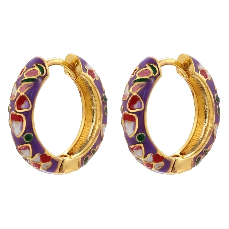 1 Pair Casual Hip-Hop Vacation Flower Petal Enamel Plating Copper 18K Gold Plated Hoop Earrings