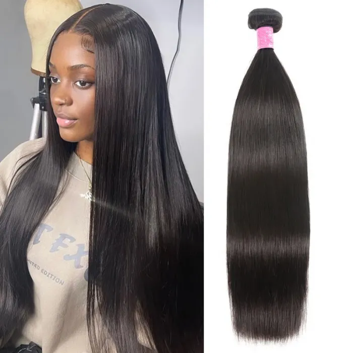 Straight Brazilian Virgin Human Hair Bundles Unprocessed Natural Color