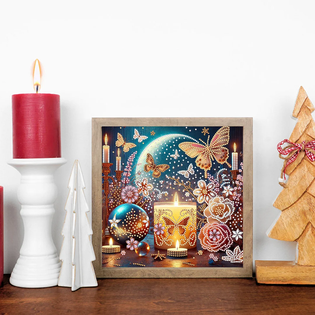 Flowers Candle - Diamond Painting - Partial Special Shaped Drill(Canvas|30*30cm)