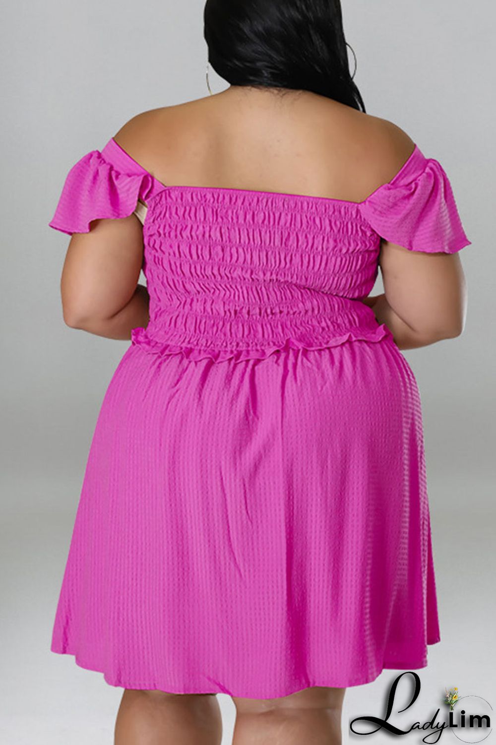 Pink Casual Sweet Solid Patchwork Fold Off the Shoulder A Line Plus Size Dresses